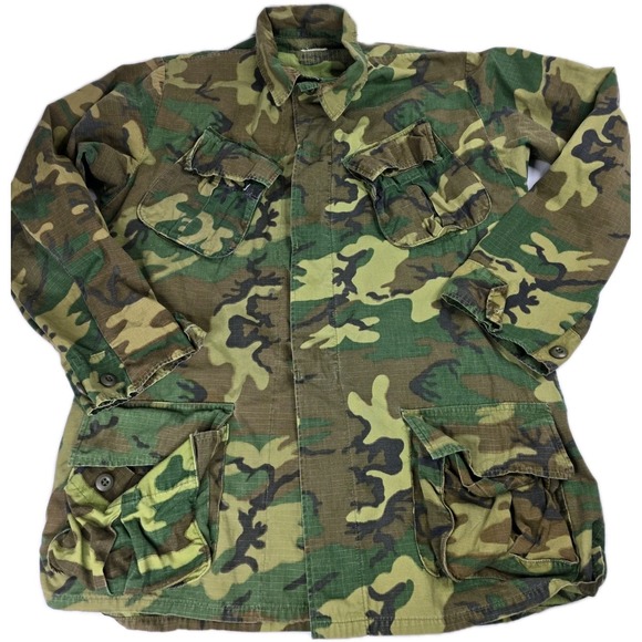 70's Vietnam War US Army Medium Camo Rip-Stop Poplin W/R Class 2 Jacket Tropical